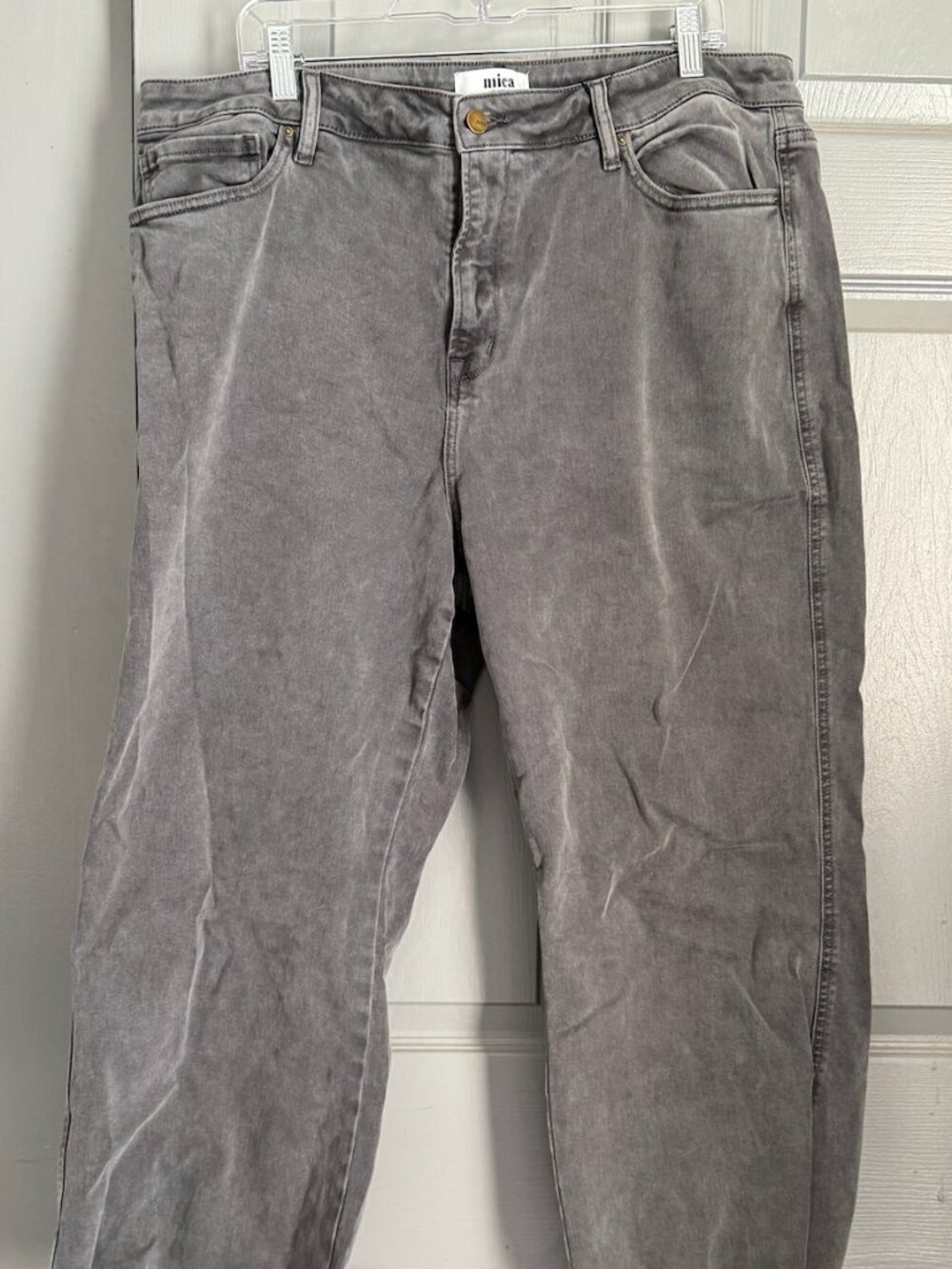 Mica Los Angeles Gray Distressed Hem Jeans Women's 20W High Rise Straight Leg